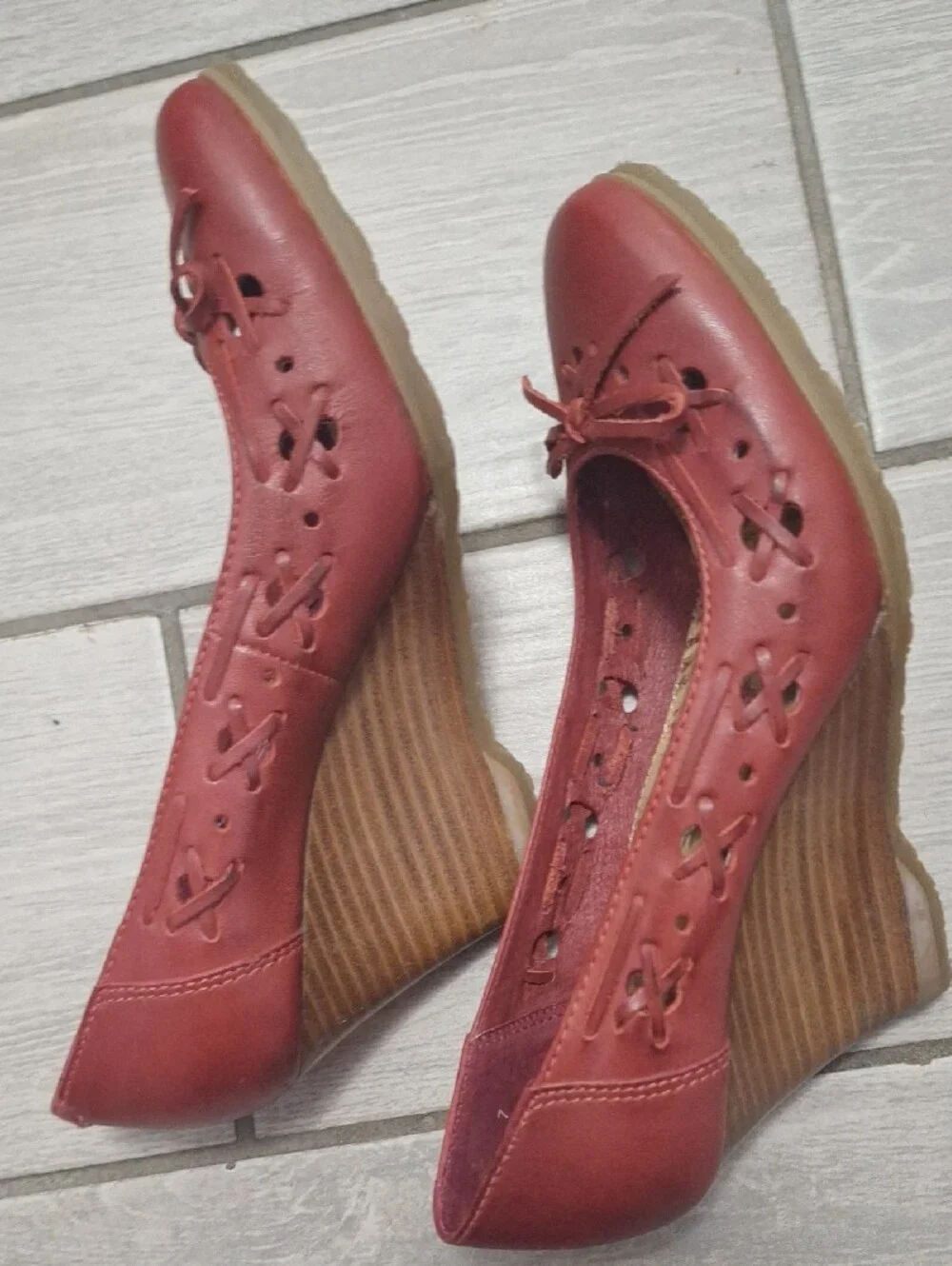 Seychelles Red Leather Wedge Heels with Bow